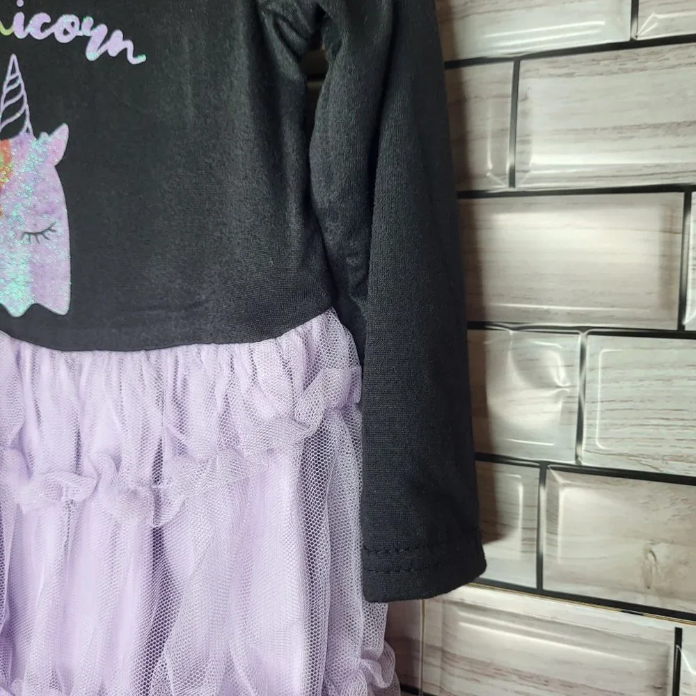 New Toddler Halloween Outfit Long Sleeve‎ Black Dress Shirt Unicorn 24 Months